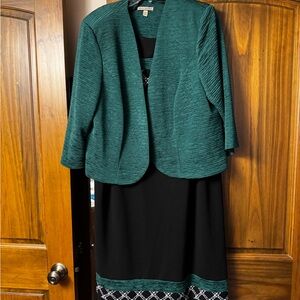 Susan Graver Teal and Black Midi Skirt Set